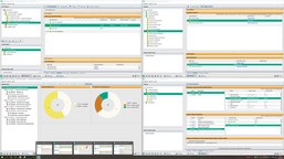 Four windows arranged side by side. Arrange under Windows OS via Windows key + arrow keys.