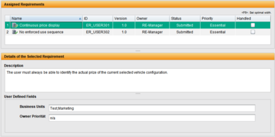 The details of a requirement are displayed directly in the test specification. The switching to the requirement management can be omitted.