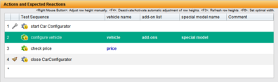 The table titles of the parameters in the test sequence adapt to the parameters of the selected line.