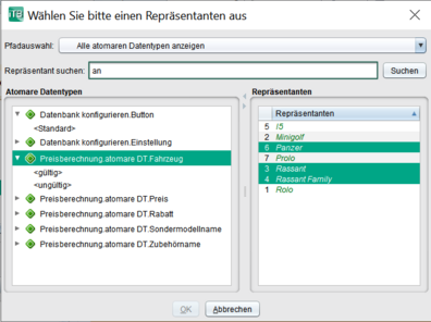 Im Auswahldialog für Repräsentanten eines generischen Parameters kann jetzt sortiert und gesucht werden.